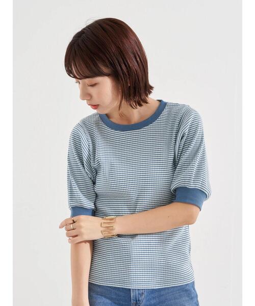 earth music&ecology（アースミュージックアンドエコロジー）の「マルチボーダーカットプルオーバー ＊（Tシャツ/カットソー・レディース・パープル/ブラック/サックスブルー・FREE）」の7枚目の写真