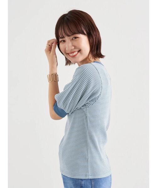 earth music&ecology（アースミュージックアンドエコロジー）の「マルチボーダーカットプルオーバー ＊（Tシャツ/カットソー・レディース・パープル/ブラック/サックスブルー・FREE）」の8枚目の写真