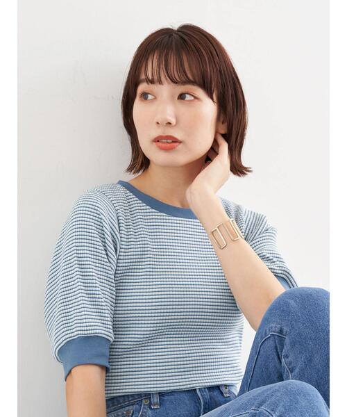 earth music&ecology（アースミュージックアンドエコロジー）の「マルチボーダーカットプルオーバー ＊（Tシャツ/カットソー・レディース・パープル/ブラック/サックスブルー・FREE）」の14枚目の写真