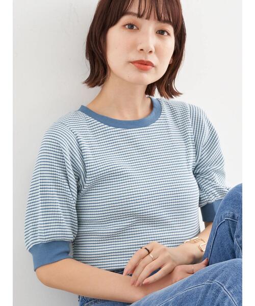 earth music&ecology（アースミュージックアンドエコロジー）の「マルチボーダーカットプルオーバー ＊（Tシャツ/カットソー・レディース・パープル/ブラック/サックスブルー・FREE）」の15枚目の写真