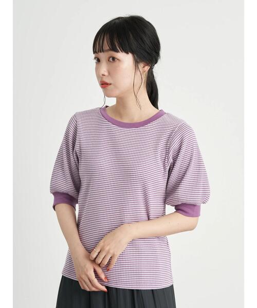 earth music&ecology（アースミュージックアンドエコロジー）の「マルチボーダーカットプルオーバー ＊（Tシャツ/カットソー・レディース・パープル/ブラック/サックスブルー・FREE）」の19枚目の写真