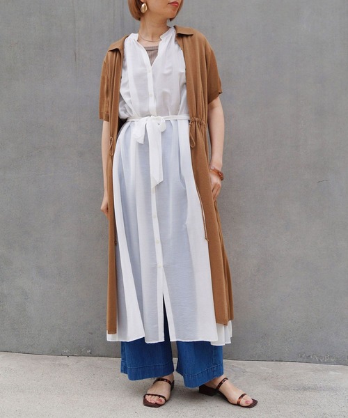 NICOLE white（ニコルホワイト）の「バンドカラーロングワンピース（ワンピース・レディース・オレンジ/オフホワイト/ブラック・FREE）」の11枚目の写真