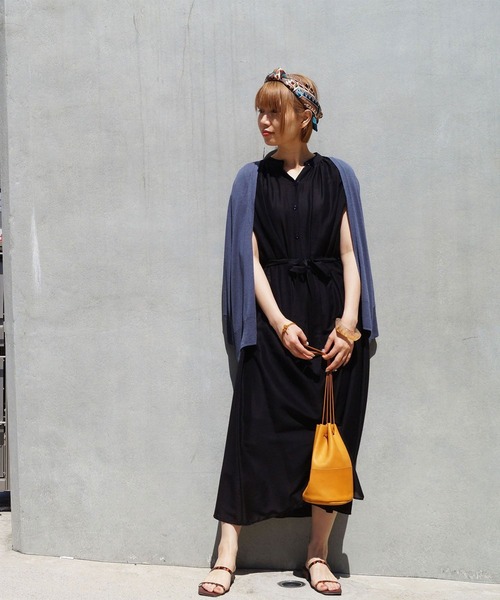 NICOLE white（ニコルホワイト）の「バンドカラーロングワンピース（ワンピース・レディース・オレンジ/オフホワイト/ブラック・FREE）」の8枚目の写真