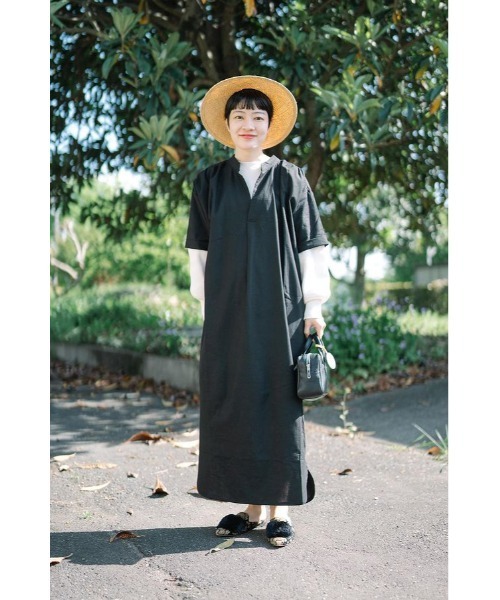 ワンピース Bonjour Bonjour Sagan シャツワンピース バックピンタックロングカラー