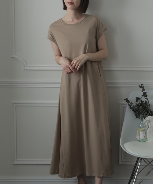ElegChic(エレグシック)の「Aライン フレンチスリーブワンピース(ワンピース・レディース・ブラウン/グレイッシュベージュ/ブラック・M/4L/XL)」の3枚目の写真