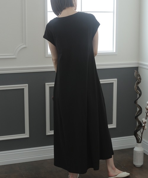 ElegChic(エレグシック)の「Aライン フレンチスリーブワンピース(ワンピース・レディース・ブラウン/グレイッシュベージュ/ブラック・M/4L/XL)」の6枚目の写真