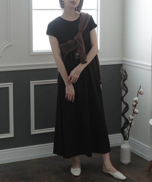 ElegChic(エレグシック)の「Aライン フレンチスリーブワンピース(ワンピース・レディース・ブラウン/グレイッシュベージュ/ブラック・M/4L/XL)」の15枚目の写真