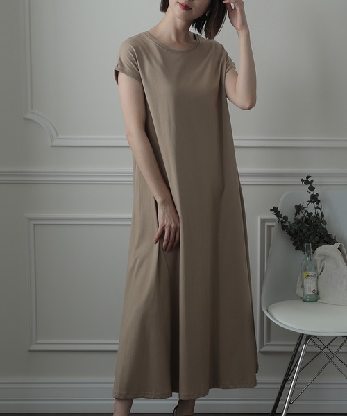 ElegChic(エレグシック)の「Aライン フレンチスリーブワンピース(ワンピース・レディース・ブラウン/グレイッシュベージュ/ブラック・M/4L/XL)」の4枚目の写真