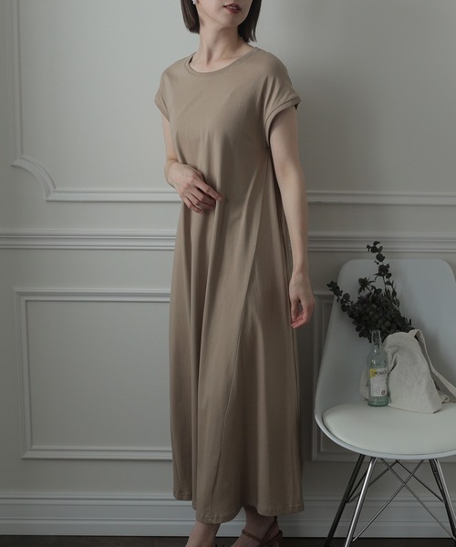 ElegChic(エレグシック)の「Aライン フレンチスリーブワンピース(ワンピース・レディース・ブラウン/グレイッシュベージュ/ブラック・M/4L/XL)」の13枚目の写真