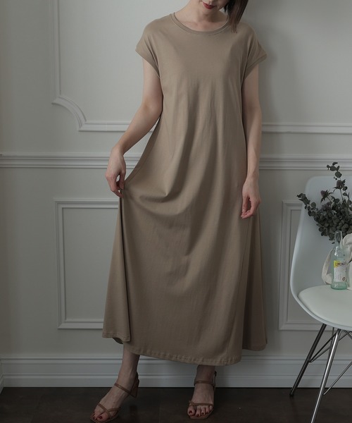 ElegChic(エレグシック)の「Aライン フレンチスリーブワンピース(ワンピース・レディース・ブラウン/グレイッシュベージュ/ブラック・M/4L/XL)」の19枚目の写真