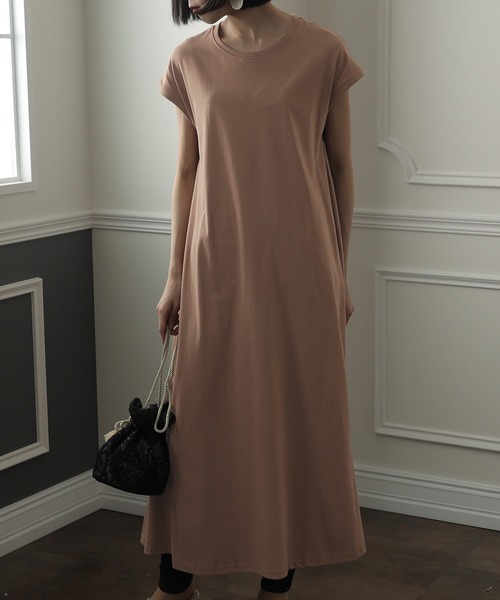 ElegChic(エレグシック)の「Aライン フレンチスリーブワンピース(ワンピース・レディース・ブラウン/グレイッシュベージュ/ブラック・M/4L/XL)」の11枚目の写真
