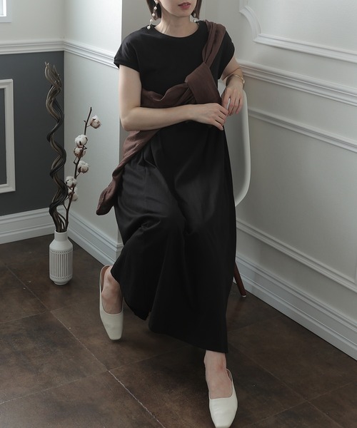 Aラインフレンチスリーブワンピース（ワンピース）｜ElegChic