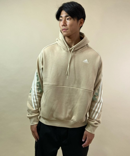 adidas(アディダス)の「adidas/アディダス スリーストライプ ルーズシルエットパーカー BN647(パーカー・メンズ・ブラック/グレー/ベージュ・L/O/M/XO)」の3枚目の写真
