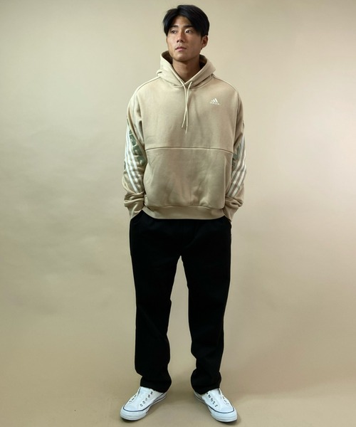 adidas(アディダス)の「adidas/アディダス スリーストライプ ルーズシルエットパーカー BN647(パーカー・メンズ・ブラック/グレー/ベージュ・L/O/M/XO)」の13枚目の写真