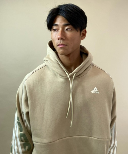 adidas(アディダス)の「adidas/アディダス スリーストライプ ルーズシルエットパーカー BN647(パーカー・メンズ・ブラック/グレー/ベージュ・L/O/M/XO)」の12枚目の写真