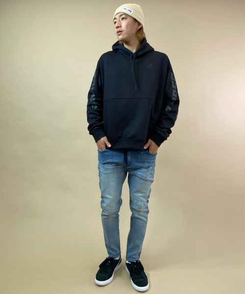 adidas(アディダス)の「adidas/アディダス スリーストライプ ルーズシルエットパーカー BN647(パーカー・メンズ・ブラック/グレー/ベージュ・L/O/M/XO)」の6枚目の写真