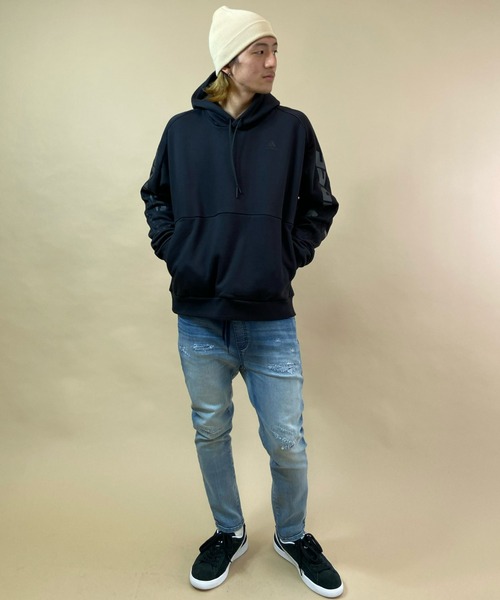 adidas(アディダス)の「adidas/アディダス スリーストライプ ルーズシルエットパーカー BN647(パーカー・メンズ・ブラック/グレー/ベージュ・L/O/M/XO)」の5枚目の写真