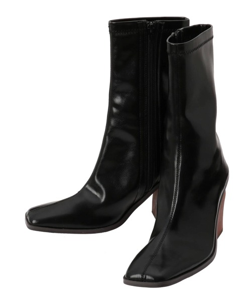 merry jenny（メリージェニー）の「woodヒールミドルブーツ（ブーツ・レディース・ブラック/ライトブルー/ベージュ/ダークブラウン・MEDIUM/LARGE）」の2枚目の写真