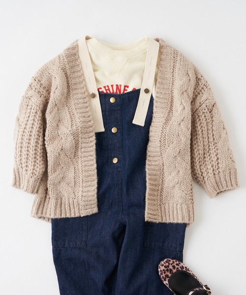 CIAOPANIC TYPY(チャオパニックティピー)の「【KIDS】【ZOZOTOWN限定】モヘアライクケーブルルーズニットカーディガン(カーディガン/ボレロ・キッズ・アイボリー/グレー/サンドベージュ/グリーン/ブルー/オレンジ・SMALL/MEDIUM/LARGE/X-LARGE/XX-LARGE)」の3枚目の写真