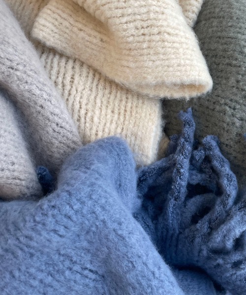 CAPRICIEUX LE'MAGE（カプリシューレマージュ）の「リサイクルフリンジストール（マフラー・レディース・アイボリー/ライトグレー/セージグリーン/ブルー・ONE SIZE）」の5枚目の写真