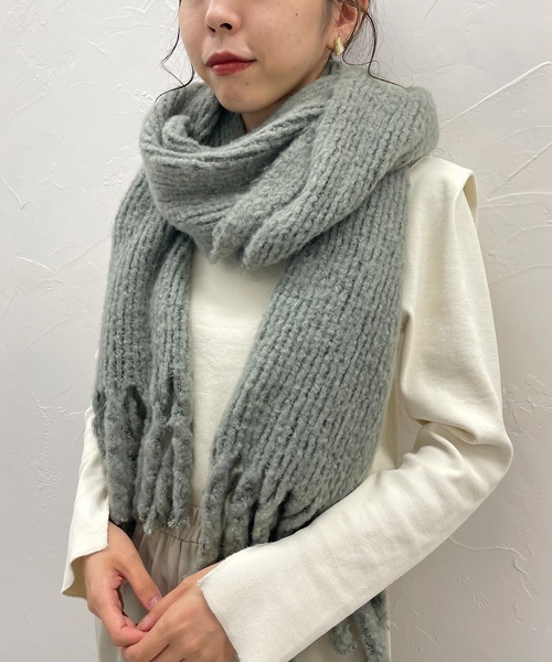 CAPRICIEUX LE'MAGE（カプリシューレマージュ）の「リサイクルフリンジストール（マフラー・レディース・アイボリー/ライトグレー/セージグリーン/ブルー・ONE SIZE）」の17枚目の写真