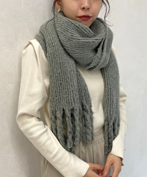 CAPRICIEUX LE'MAGE（カプリシューレマージュ）の「リサイクルフリンジストール（マフラー・レディース・アイボリー/ライトグレー/セージグリーン/ブルー・ONE SIZE）」の18枚目の写真