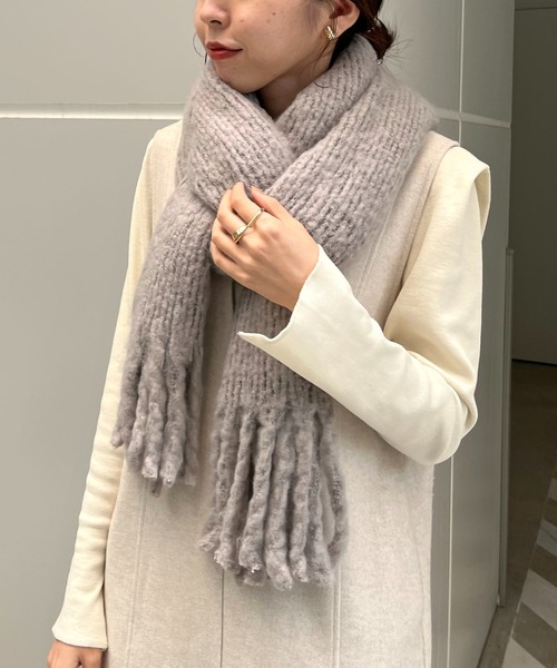 CAPRICIEUX LE'MAGE（カプリシューレマージュ）の「リサイクルフリンジストール（マフラー・レディース・アイボリー/ライトグレー/セージグリーン/ブルー・ONE SIZE）」の21枚目の写真