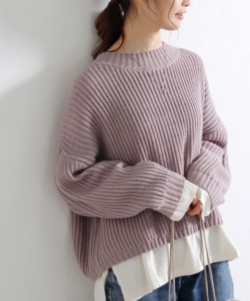 Crisp yours（クリスプユアーズ）の「【WEB限定】ルーズショートニット（ニット/セーター・レディース・チャコールグレー/パープル/グレー・FREE）」の3枚目の写真