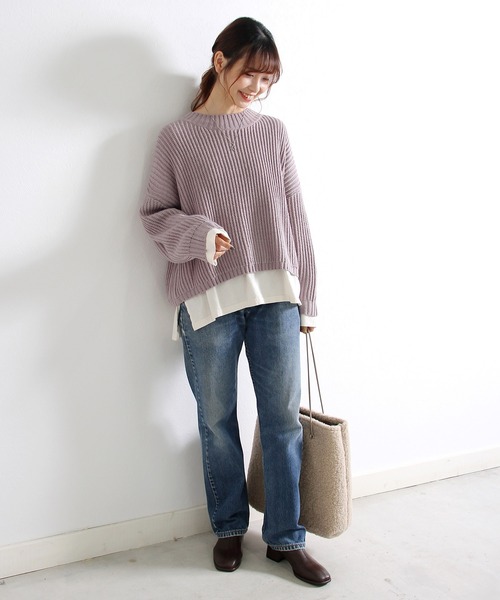 Crisp yours（クリスプユアーズ）の「【WEB限定】ルーズショートニット（ニット/セーター・レディース・チャコールグレー/パープル/グレー・FREE）」の9枚目の写真