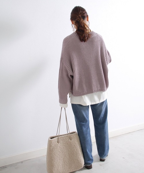 Crisp yours（クリスプユアーズ）の「【WEB限定】ルーズショートニット（ニット/セーター・レディース・チャコールグレー/パープル/グレー・FREE）」の4枚目の写真