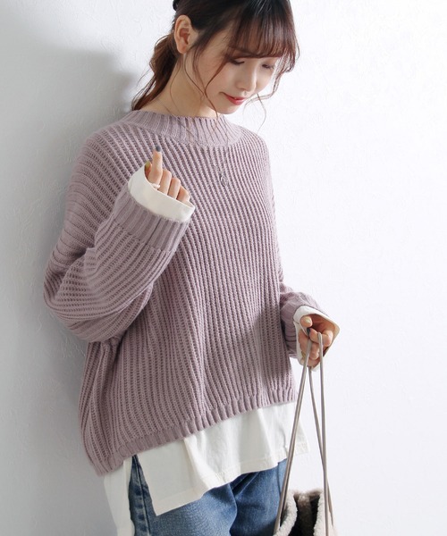 Crisp yours（クリスプユアーズ）の「【WEB限定】ルーズショートニット（ニット/セーター・レディース・チャコールグレー/パープル/グレー・FREE）」の6枚目の写真