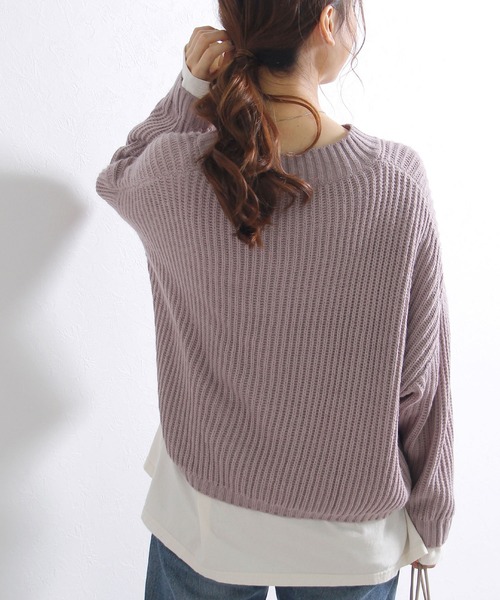 Crisp yours（クリスプユアーズ）の「【WEB限定】ルーズショートニット（ニット/セーター・レディース・チャコールグレー/パープル/グレー・FREE）」の7枚目の写真