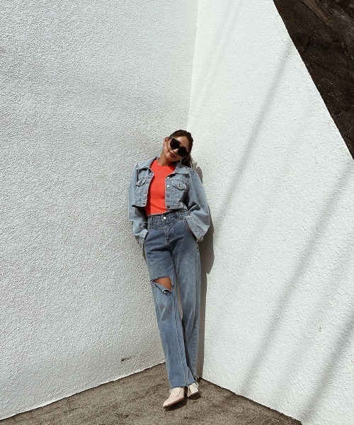 esutoreja（エストレジャ）の「ウエストデザインダメージデニム（デニムパンツ・レディース・ブルー・S/M）」の2枚目の写真