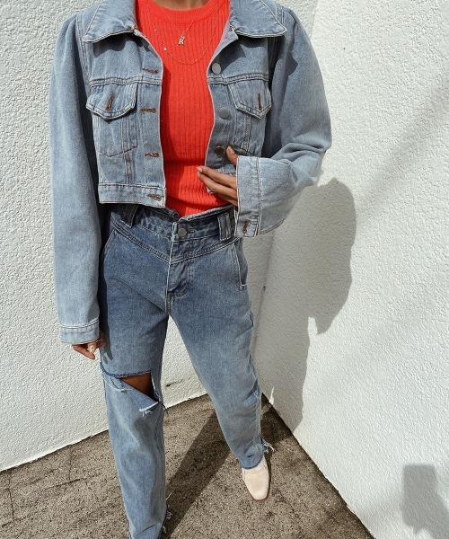 esutoreja（エストレジャ）の「ウエストデザインダメージデニム（デニムパンツ・レディース・ブルー・S/M）」の3枚目の写真