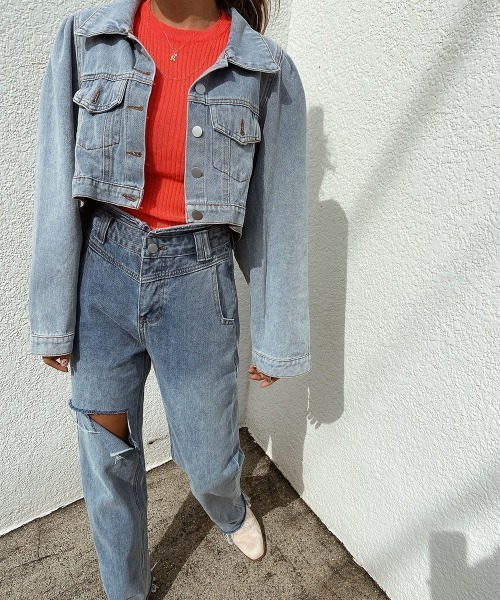 esutoreja（エストレジャ）の「ウエストデザインダメージデニム（デニムパンツ・レディース・ブルー・S/M）」の4枚目の写真