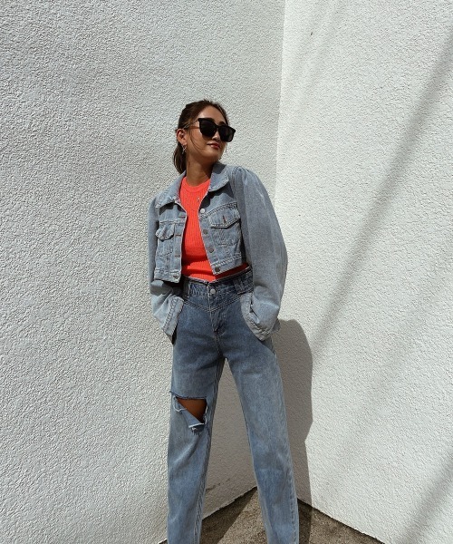 esutoreja（エストレジャ）の「ウエストデザインダメージデニム（デニムパンツ・レディース・ブルー・S/M）」の5枚目の写真