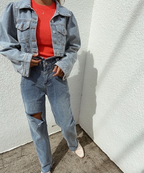 esutoreja（エストレジャ）の「ウエストデザインダメージデニム（デニムパンツ・レディース・ブルー・S/M）」の6枚目の写真