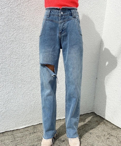 esutoreja（エストレジャ）の「ウエストデザインダメージデニム（デニムパンツ・レディース・ブルー・S/M）」の11枚目の写真