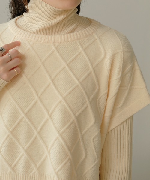 Bab（バブ）の「ケーブルトップ＆タートルニットワンピースセット（ワンピース・レディース・アイボリー/チャコールグレー/モカ/ライトブルー・38）」の21枚目の写真