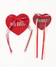 PINK HOUSE ワッペン ロゴ リボン チェック 2点セット② セール】 【アウトレット】リボンモチーフサスペンダー付き