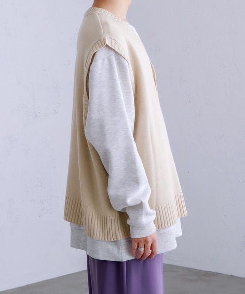 Adoon plain（アドーンプレーン）の「【Adoon plain】ニットベスト（ベスト・メンズ・ベージュ/ダークブルー・LARGE/MEDIUM）」の22枚目の写真