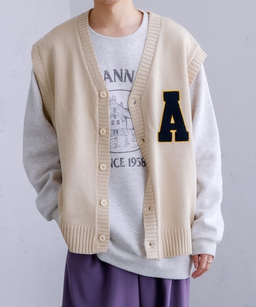 Adoon plain（アドーンプレーン）の「【Adoon plain】ニットベスト（ベスト・メンズ・ベージュ/ダークブルー・LARGE/MEDIUM）」の19枚目の写真