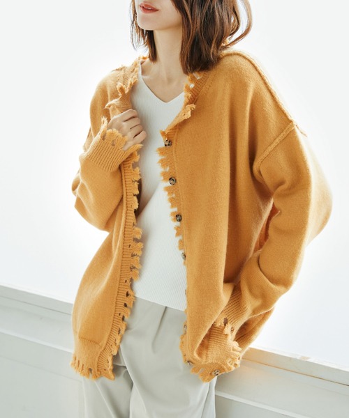 SAISON DE PAPILLON(セゾンドパピヨン)の「ダメージ加工3wayニットカーディガン(カーディガン/ボレロ・レディース・ブラック/ベージュ/パープル/グレー/ブルー/グリーン/アイボリー/マスタード・M/L)」の8枚目の写真
