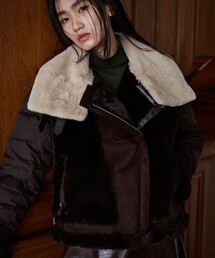 LOVELESS | ブラウンエコファーコンビライダースダウン(ブルゾン)