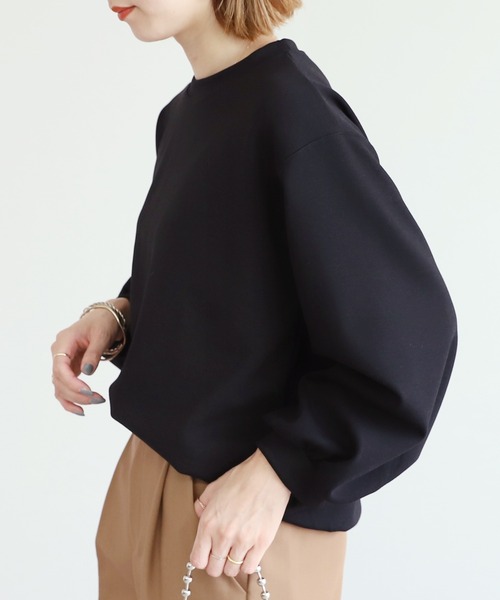 reca（レカ）の「ボリュームスリーブショート丈プルオーバー（Tシャツ/カットソー・レディース・ブラック/チャコールグレー/モカ・FREE）」の2枚目の写真