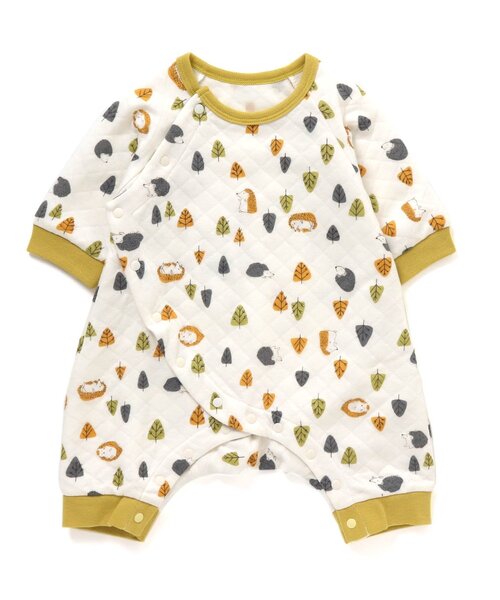 Ampersand（アンパサンド）の「/ニットキルト前開き総柄カバーオール(はりねずみ柄）（肌着・キッズ・ベージュ/オフホワイト・80/70/60）」の2枚目の写真