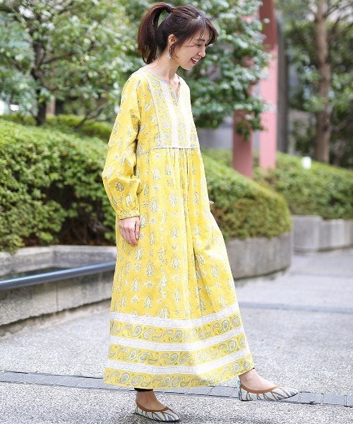 チチカカ(チチカカ)の「エコフレンドリーダイ ミルパブロックプリントワンピース(ワンピース・レディース・イエロー/ブラック・FREE)」の4枚目の写真