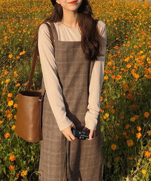 MAISON DE THERESE(メゾン ド テレーズ)の「チェックキャミワンピース(ワンピース・レディース・ブラウン/グレー・LARGE/MEDIUM/SMALL/X-LARGE)」の2枚目の写真