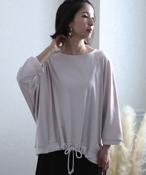 ElegChic(エレグシック)の「コットンフライスヘムロープ入りカットソー(Tシャツ/カットソー・レディース・ホワイト/ベージュ/ブラック/杢グレー・4L/M/XL)」の4枚目の写真