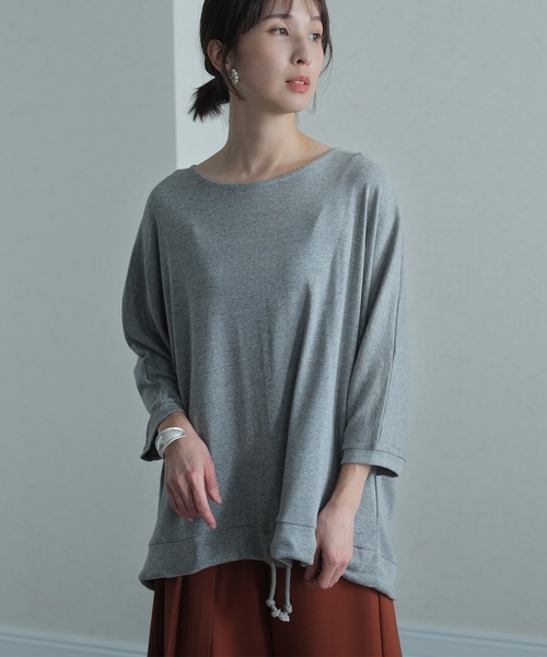ElegChic(エレグシック)の「コットンフライスヘムロープ入りカットソー(Tシャツ/カットソー・レディース・ホワイト/ベージュ/ブラック/杢グレー・4L/M/XL)」の3枚目の写真